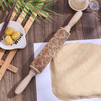 Embossed Wooden Rolling Pin Darker 3D Scrollwork Rattan 36cm Rolling Pin for Baking Biscuits DIY Kitchen Tool Baking Accessories Homemade Bakery Pastry Cookie Fondant Dough Pizza