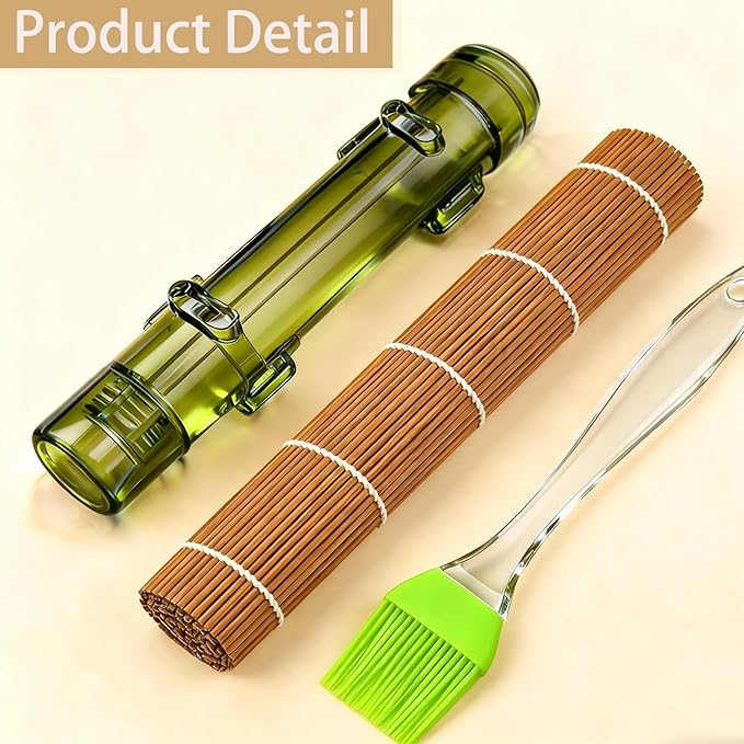 Sushi Making Kit – Clear Sushi Bazooka Roller & Bamboo Sushi Rolling Mat, Easy DIY Sushi Maker Tool Set for Beginners, Homemade Sushi Rolls for Kitchen & Party (Clear Green)