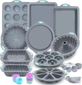 To encounter 51 Piece Silicone Baking Pan Set, Non-Stick Bakeware Set with Baking Pans, Reusable Donut Mold, Food-Grade Silicone Molds for Cakes, Cookies, Muffins, Bread, Light Grey