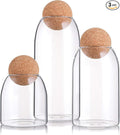 Suwimut 3 Pack Glass Storage Jar with Ball Cork Lid, Clear Glass Canisters with Cork Ball, Cute Decorative Round Glass Bottles with Airtight Wooden Lid for Spice, Sugar, Salt, Tea, Nuts, Coffee Beans