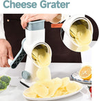Rotary Cheese Grater with Handle Kitchen Shredder Slicer Grater Slicer Ice Shaver Cheese Vegetable Nuts Potato Zucchini Chocolate 3 Interchangeable Blades (WhiteBlue)