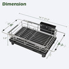 In Sink Dish Drying Rack, Expandable Over The Sink Dish Rack for Small Kitchen, Space Saving Stainless Steel Dish Drainer with Utensil Holder, 14.1"-21.2" L x 11"W, Small Plate Dryer Strainer, Silver