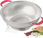 5-Quart Colander 18/8 Stainless Steel Colander Silicone Handle Large Heavy Duty Professional Kitchen Strainer Great For Pasta, Berry, Veggies, Noodles, Fruits - Pink