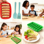 2 Pcs Silicone Sausage Mold with a Set of Silicone Brush Spatula and 25x Pastry Bags,Non-Stick Hot Dog Bun Pan,DIY Handmade Ham Sausage,Hot Dogs Baking Mold for Children's Food with Lid(Yellow/2)