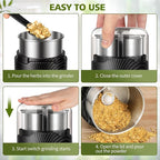 Hermolante 150W Electric Herb and Spice Grinder, 60g (2.1oz), 304 Stainless Steel Cup and Blade, Lid-Activated Safety Press-Top, Compact, Cleaning Brush Included, for Coffee Beans, Nuts, Seeds