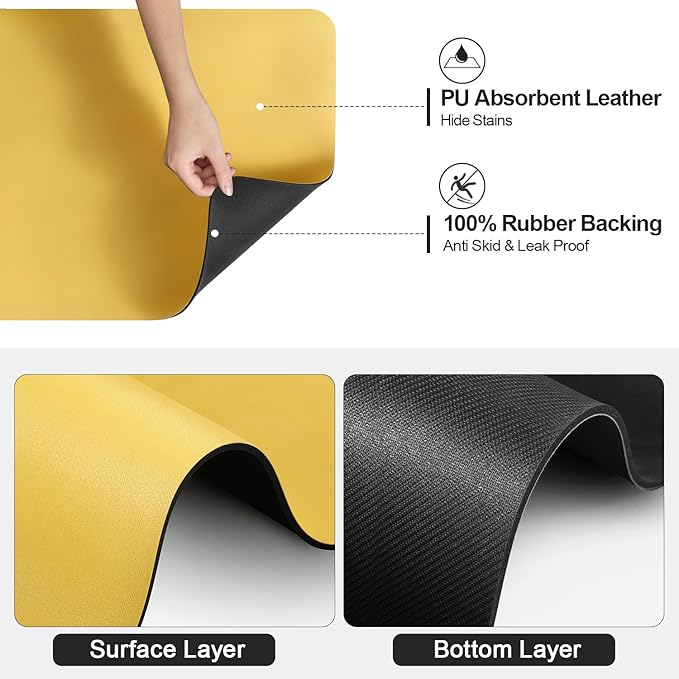 Ecotrim - Dish Drying Mat for Kitchen Counter | Coffee Bar Mat for Countertops | Heat Resistant Drainer Mat with Non-slip Rubber Backed | Hide Stain Kitchen Absorbent Draining Mat | Yellow 16"x24"