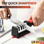 4-in-1 Kitchen Knife Sharpener, Professional Grade with Tungsten Steel and Ceramic Slots, Scissor Sharpening, Black/Red