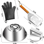 Smashed Burger Set, Stainless Steel Burger Press Kit, Burger Press, 10 Inch Basting Cover, Grill Spatula,1 BBQ Glove - Griddle Accessories for Blackstone or Flat Top Griddle Grill Cooking