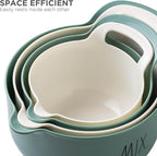 Rae Dunn Non-Slip Mixing Bowls - 4 Piece Nesting Plastic Mixing Bowl Set with Pour Spouts and Handles-Measurement Markings (Sage)