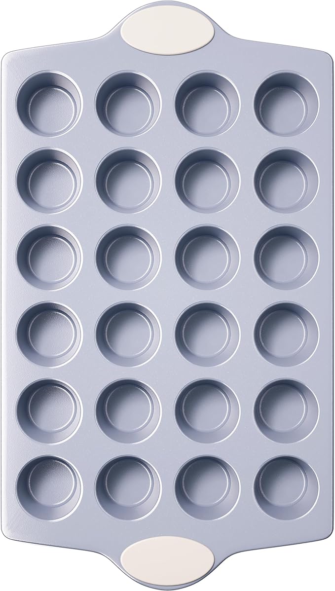 BRONYPRO 24-Cup Non Toxic Nonstick Ceramic Mini Muffin Pan & Cupcake Tin, PFOA & PFOA Free, Heavy Duty Rust-Resistant Aluminized Steel, Oven & Dishwasher Safe, Cream White
