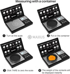 MAXUS Digital Pocket Gram Scale 500g x 0.01g High Precision with Tray, Weighs Small Food, Jewelry, Ounces, Grains, LCD Display, Tare Function