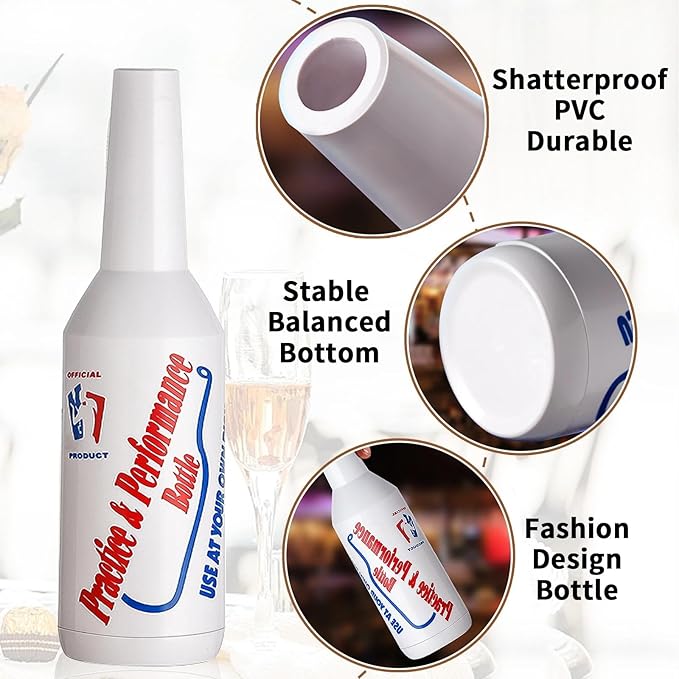 SuproBarware Flair Bottles Practice Set of 3 Bartender Practice Bottle 25oz/750ml Flair Bartending Kit Performance Training Bar Liquor White Decorative Shaker for Bar Pub Wine Cocktail