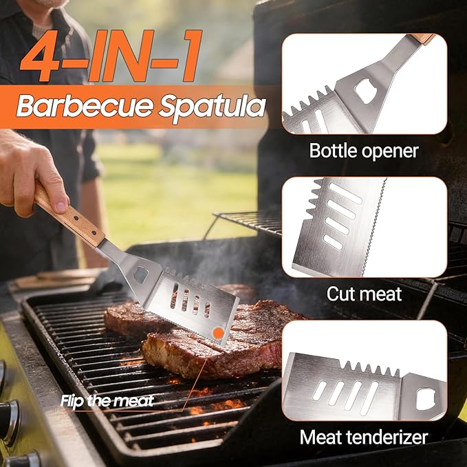 18Pcs BBQ Grill Tools Set, Heavy Duty Stainless Steel Grill Utensils Set with Carry Bag, Complete Barbecue Tool Kit for Outdoor Camping Backyard, Perfect Grilling Gift for Men Dad