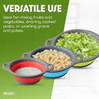 Gevoli Collapsible Colanders with Self-Draining Base for Edge of Sink, Food Strainers (Small/Med/Large), Nested Design for Easy Storage (Red, Blue, Green) (4PC Set)