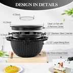 4-1 Colander with Bowl Set - Colander for Kitchen - Rotatable Strainers and Colanders(Patented) - Pasta Strainer - Bowl With Colander & New Upgraded Graters for Fruit Veggie, Kitchen Essentials, Black