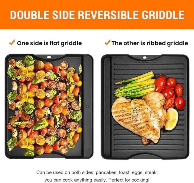 GGC Reversible Cast Iron Grill Griddle for All Camp Chef 14" and 16" Stoves, Double Side Griddle for Camp Chef Explorer 2-Burner, 3-Burner, Single Burner Stove, Cooking Surface 14" x 16"