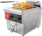 CROSSON 8L Countertop Electric Deep Fryer with Draining Valve,Solid Basket and Lid for Restaurant Use 120V,1800W Stainless Steel Commercial Deep Fryer