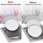 MERRYBOX Roll Up Dish Drying Rack, Silicone Wrapped Over The Sink Dish Rack Foldable Dish Drainer Anti-Slip Dish Racks for Kitchen Counter, Multipurpose Kitchen Sink Drying Rack, 18" x 13", Light Gray