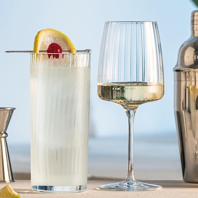 Bormioli Rocco Exclusiva Tom Collins Glasses - Set of 12, Laser Cut Thin Rim, Secure Edge Thermal Strong Rims - 16oz Star Glass Tumblers for Cocktails, Water & Beverages, Made in Italy, Lead-Free