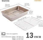 CHEFMADE Roasting Pan with Rack, 13-Inch Non-Stick Rectangular Deep Dish Oven-BBQ Bakeware for Oven Baking 9" x 13" x 2.4" (Champagne Gold)