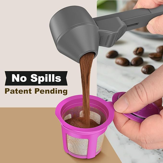Coffee Scoop & Funnel for Reusable K Cup Refillable Coffee Pods, Coffee Measuring Spoon 2 Tablespoon Capacity, Scoop with Funnel for Ground Coffee, Protein Powder, Tea (Grey, 2 Pack)
