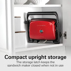 Hamilton Beach Panini Press Sandwich Maker & Electric Indoor Grill with Locking Lid, Opens Wide to Fit Any Thickness for Quesadillas, Burgers & More, Nonstick 8" x 10" Grids, Red (25462Z)