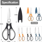 3-Pack Kitchen Shears Heavy Duty All Purpose Stainless Steel Scissors Dishwasher Safe Cooking for Meat, Chicken, Fish, Vegetable