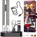 Crenova Wine Opener Electric, Rechargeable Wine Bottle Opener, Automatic Corkscrew with Vacuum Stopper, Aerator Pourer, Foil Cutter, Display Base, House Warming Gifts for New Home Wedding Birthday