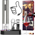 Crenova Wine Opener Electric, Rechargeable Wine Bottle Opener, Automatic Corkscrew with Vacuum Stopper, Aerator Pourer, Foil Cutter, Display Base, House Warming Gifts for New Home Wedding Birthday