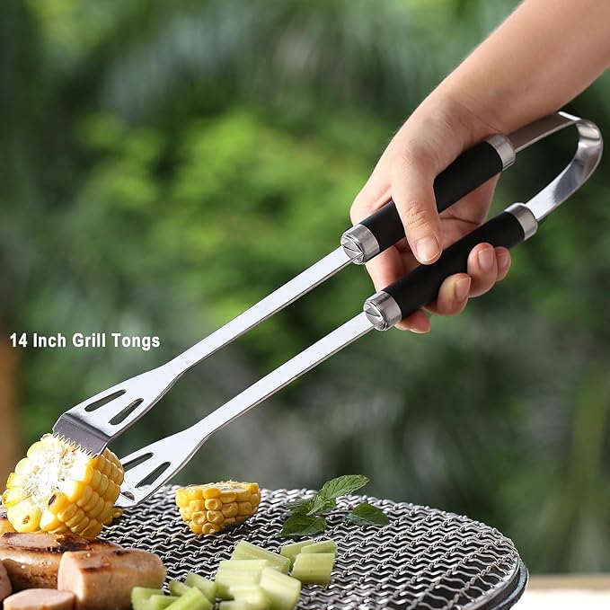 BBQ Grilling Tools Set,12pcs Grilling Accessories Kit for Men Gift, BBQ Grill Utensils Gift Kit with Storage Bucket BBQ Tools Grill Tools Set for Outdoor Grill (Black)