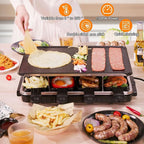 Electric Korean BBQ Indoor Grill Table Smokeless Portable Griddle Raclette Grill Nonstick with 8 Cheese Maker Pans Temperature Control & Dishwasher Safe 1300W Ideal for Parties and Family Fun