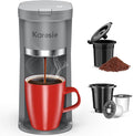 Small Single Serve Coffee Maker, Fast Brew for K-Cup & Ground Coffee, 6-12 Oz Brew Sizes, One-Button Single Cup Coffee Maker, Coffee Machine with Descaling Reminder,Grey, 9.45 Inches