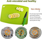 Liflicon Thick Silicone Cutting Board 12.6'' x 9.1'' Juice Grooves Easy Grip Handle Dishwasher Safe-Green