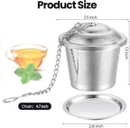 Zopeal 9 Pcs Tea Infuser Stainless Steel Strainer with Extended Chain Hook and Saucer Loose Leaf Steeper Fine Mesh Ball Tea Filter for Brew Spices Seasonings Fits Cup Mug Bottle (Large)