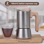 Sivaphe Stovetop Espresso Maker Stainless-Steel 3.5 oz, 1-2 Cup Coffee Maker Induction Moka Pot, 100ml Moka Campaing Coffee Pot, Induction Italian Mocha Pot with Step-by-step Instructions(1 Cup=50ml)