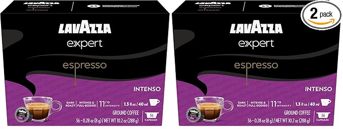 Lavazza Expert Espresso Intenso Capsules, Dark Roast, Arabica and Robusta Blend, Compatible with Lavazza Classy Machines (36 Capsules) (Pack of 2)