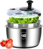 5.3 Qt Stainless Steel Salad Spinner, BOMANSI BOMS Vegetable Spinners, Lettuce Spinner, Fruit Washer, Large Salad Spinners, Dishwasher Safe, 304 Stainless Steel Bowl & Basket