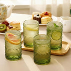 Moretoes Hobnail Drinking Glasses Set of 6,12 Oz Highball Glasses Clear Embossed Boho Water Glass Cups Kitchen Bar Tumbler Glassware Set for Whiskey, Beer, Juice, Milk and Various Mixed Drinks (Green)