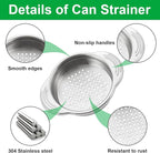 2 Pcs Stainless Steel Strainer, Metal Sieve Can Drainer, Food Grade Dishwasher Safe Tuna Press Oil Drainer Filter Colander for Kitchen Canned Beans Vegetables