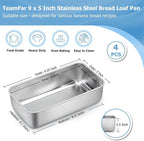 TeamFar Loaf Pan, 9¼" × 5" Bread Loaf Pans Meatloaf Pan Stainless Steel for Baking Bread Cake Lasagna, Healthy & Durable, Oven & Dishwasher Safe - Set of 4