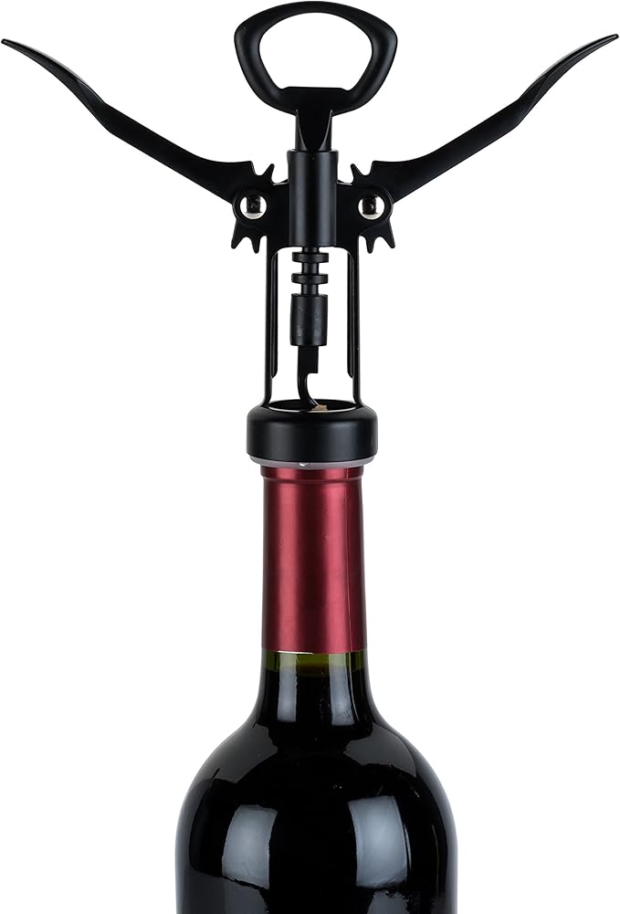 True Soar Winged Corkscrew Wine Opener, Multi-Purpose Bottle Opener for Beer and Soda, Stainless Steel with Chrome Finish, Easy to Remove Cork for Bartenders, Home Bar, Kitchen, Set of 1, Matte Black