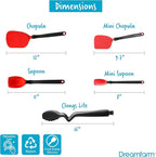 Dreamfarm Everyday Kitchen Essentials (Red) - Clongs Lite Click‑Lock Tongs, Supoon & Mini Supoon Scraper Spoons, Chopula & Mini Chopula Spatulas – Heat‑Resistant Nylon/Silicone for Cooking & Baking