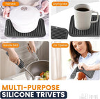 Silicone Trivet Mats 4 Heat Resistant Pot Holders Multipurpose Non-Slip Hot Pads for Kitchen Potholders, Drying mat, Jar Opener, Spoon Holder, Coaster.(Pitch Black)