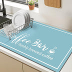 Findosom Dish Drying Mat, 12"x 20" Super Absorbent & Hide Stain Coffee Mat, Cuttable Drying Mat for Kitchen Counter, Coffee Bar Accessories, Under Dish Rack, Coffee Maker, Espresso Machine, Blue