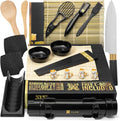 Alas Sushi Making Kit- Complete Sushi Making Kit for Beginners & Pros Sushi Makers, Perfect Sushi Making Kitchen Accessories Like Sushi Knife, 2 Sushi Mats, Rice Bazooka, Dipping Plate, & More (Black)
