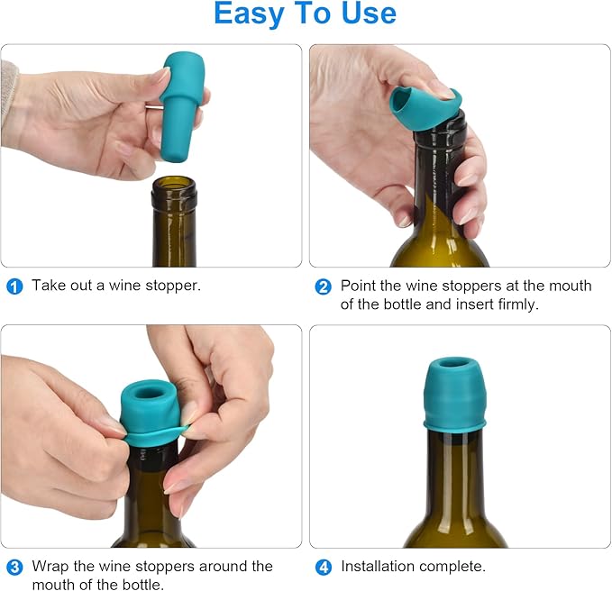 6 Pack Silicone Wine Stopper, Wine Stoppers for Wine Bottles, Wine Seal Stopper Can Be Reused to Keep Wine Fresh, by Brusoon (Multicolor)