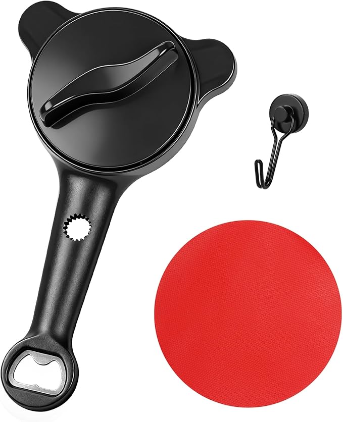 Jar Opener for Seniors, 4-in-1 Adjustable Lid Opener with Non-Slip Grip, Includes Magnetic Hook & Rubber Gripper, Suitable for Jars, Bottles and Beer Caps, Perfect for Arthritis and Weak Hands