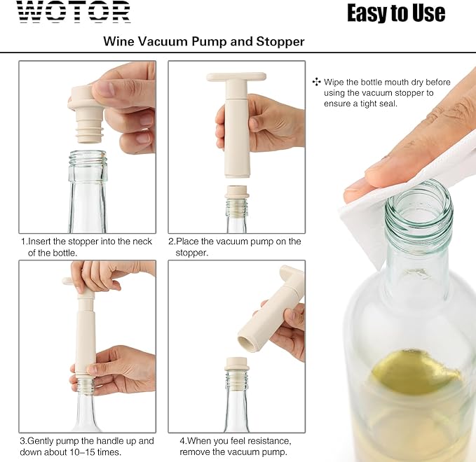 WOTOR Wine Stoppers Vacuum, Wine Saver, Wine Pump Vacuum Stoppers, Wine Preserver, Reusable Bottle Sealer Keeps Wine Fresh (Cream, 24 Pieces)