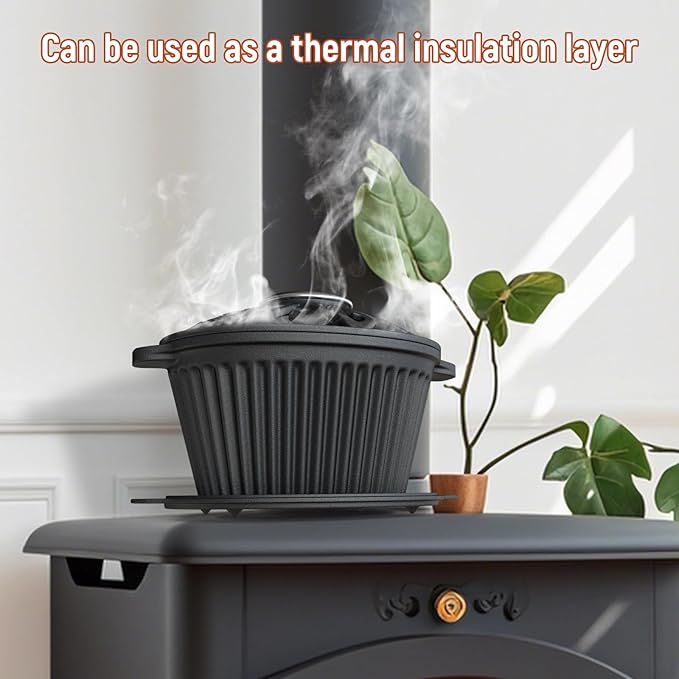 Cast iron Humidifier Seasonal Wood Stove Steamer with Sauce Pot, Camping Grill Essential, Non-Toxic Cast Iron Kitchenware for Indoor/Outdoor Use