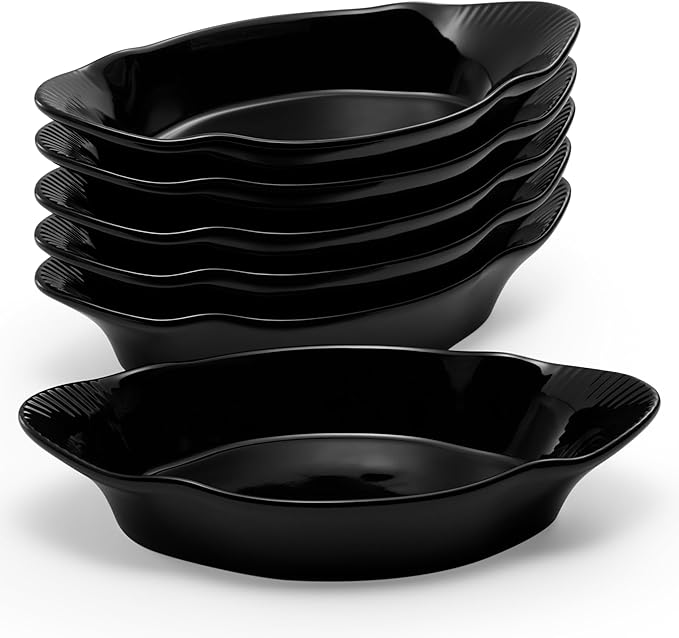 Au Gratin Baking Dishes, Ceramic, Kook, for Casseroles, Lasagna & Cobblers, Individual Serving, Set of 6, Oven, Microwave & Dishwasher Safe Bakeware, oz, Charcoal